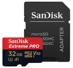 Карта памяти microSD 32Gb SanDisk Extreme Pro V30 A1 (SDSQUNC-032G-GN6MA) + SD адаптер