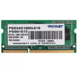Память для ноутбука SO-DIMM DDR3 4 Gb (1600 MHz) Patriot Original (PSD34G1600L81S)
