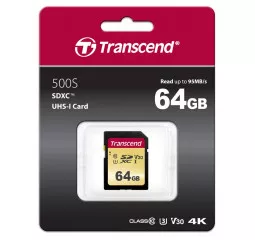 Карта памяти SD 64Gb Transcend UHS-I 500S (TS64GSDC500S)