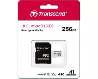 Карта памяти microSD 256Gb Transcend class 10 UHS-I + SD адаптер (TS256GUSD300S-A)