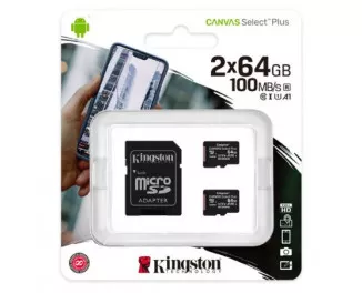 Карта памяти microSD 2x64Gb Kingston Class 10 Canvas Select Plus (SDCS2/64GB-2P1A)