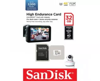 Карта пам'яті microSD 32Gb SanDisk High Endurance Class 10 UHS-I U3 V30 + SD adapter (SDSQQNR-032G-GN6IA)