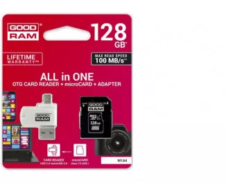 Карта памяти microSD 128Gb GOODRAM class 10 UHS I U1 + SD adapter + OTG Card reader (M1A4-1280R12)