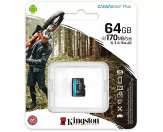 Карта памяти microSD 64Gb Kingston Canvas Go Plus class 10 UHS-I U3 A2 (SDCG3/64GBSP)