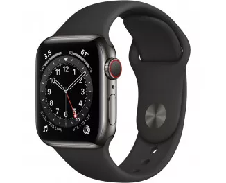 Смарт-часы Apple Watch Series 6 GPS + Cellular 40mm Graphite Stainless Steel Case with Black Sport Band (M02Y3 | M06X3)