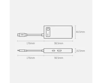Адаптер USB Type-C > Hub  Baseus Metal Gleam Multi-functional 4-in-1 (PD, USB, HDMI) (CAHUB-CY0G) Gray