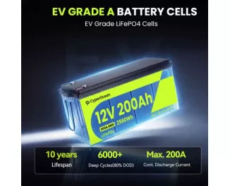 Аккумулятор для ИБП/инвертора CyperOcean LiFePO4 12V 200Ah + BMS (CO12V200AH200)