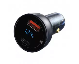 Автомобильное зарядное устройство Baseus Particular Digital Display PPS Dual Quick Charger 65W Suit (with Cable Type-C to Type-C) (TZCCKX-0G) Gray