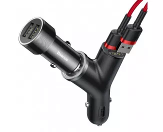 Автомобильное зарядное устройство Baseus Y Type dual USB+cigarette lighter extended car charger Black (CCALL-YX01)
