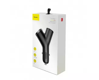 Автомобильное зарядное устройство Baseus Y Type dual USB+cigarette lighter extended car charger Black (CCALL-YX01)
