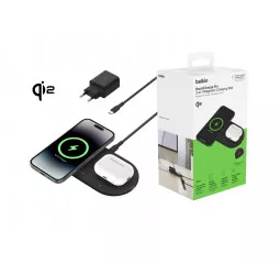 Беспроводное зарядное устройство Belkin 2-in-1 Magnetic Wireless Charging Pad with Qi2 15W Black (WIZ021VFBK)