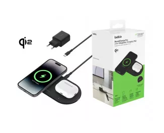 Беспроводное зарядное устройство Belkin 2-in-1 Magnetic Wireless Charging Pad with Qi2 15W Black (WIZ021VFBK)