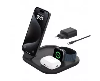 Бездротовий зарядний пристрій Belkin BoostCharge 3-in-1 Magnetic Foldable Wireless Charger with Qi2 15W Black (WIZ029vfBK)