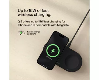Беспроводное зарядное устройство Belkin BoostCharge Pro 2-in-1 Magnetic Wireless Charging Pad with Qi2 15W Black (WIZ021vfBK)