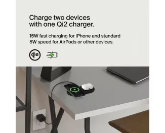 Беспроводное зарядное устройство Belkin BoostCharge Pro 2-in-1 Magnetic Wireless Charging Pad with Qi2 15W Black (WIZ021vfBK)