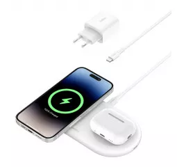 Беспроводное зарядное устройство Belkin BoostCharge Pro 2-in-1 Magnetic Wireless Charging Pad with Qi2 15W White (WIZ021vfWH)