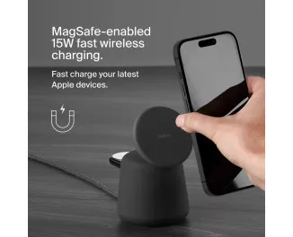 Беспроводное зарядное устройство Belkin BoostCharge Pro 2-in-1 Wireless Charging Dock with MagSafe 15W Charcoal (WIZ020vfH36)