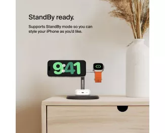 Беспроводное зарядное устройство Belkin BoostCharge Pro 3-in-1 Magnetic Wireless Charging Stand with Qi2 15W Black (WIZ023vfBK)