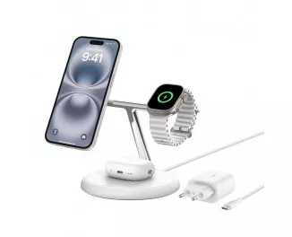 Беспроводное зарядное устройство Belkin BoostCharge Pro 3-in-1 Magnetic Wireless Charging Stand with Qi2 15W White (WIZ023vfWH)