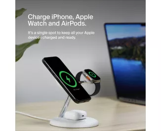 Беспроводное зарядное устройство Belkin BoostCharge Pro 3-in-1 Magnetic Wireless Charging Stand with Qi2 15W White (WIZ023vfWH)
