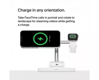 Беспроводное зарядное устройство Belkin BoostCharge Pro 3-in-1 Wireless Charger with Official MagSafe Charging 15W White (WIZ017vfWH)