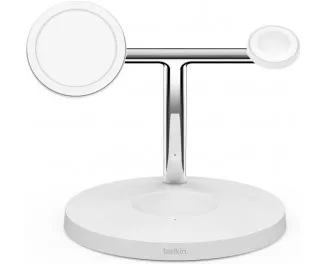 Беспроводное зарядное устройство Belkin BoostCharge Pro 3-in-1 Wireless Charger with Official MagSafe Charging 15W White (WIZ017vfWH)