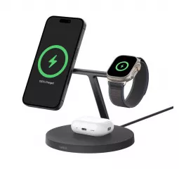 Бездротовий зарядний пристрій Belkin BoostCharge Pro 3-in-1 Wireless Charging Stand with Qi2 15W Black (WIZ032kqBK)