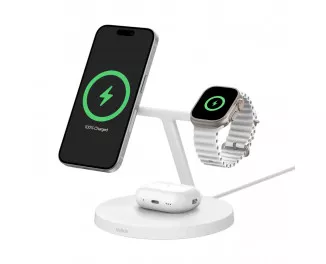 Бездротовий зарядний пристрій Belkin BoostCharge Pro 3-in-1 Wireless Charging Stand with Qi2 15W White (WIZ032kqWH)
