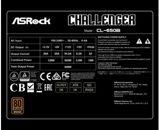Блок питания 650W ASRock Challenger (CL-650B)