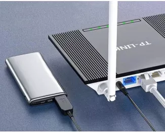 Кабель переходник для питания роутера от повербанка с преобразователем на 12V, DC 2.1x5.5mm, USB 5V-->12V, 1м
