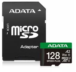 Карта памяти microSD 128Gb ADATA Speed Plus Class 10 V30 A2 UHS-1 U3 + SD адаптер (UD128GUI3V30A2SP-RA1)