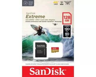 Карта памяти microSD 128Gb SanDisk Extreme ActionCam A2 C10 V30 UHS-I U3 + SD адаптер (SDSQXAA-128G-GN6AA)