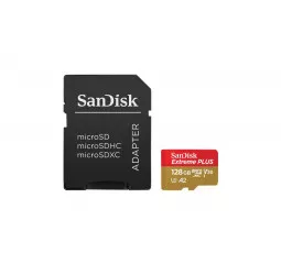 Карта памяти microSD 128Gb SanDisk Extreme Plus + SD адаптер (SDSQXBD-128G-GN6MA)