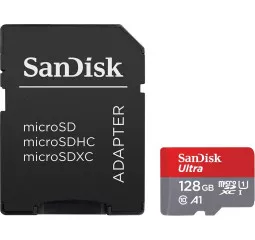 Карта памяти microSD 128Gb SanDisk Ultra class 10 A1 UHS-1 + SD адаптер (SDSQUAB-128G-GN6MA)