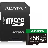 Карта памяти microSD 256Gb ADATA Speed Plus Class 10 V30 A2 UHS-1 U3 + SD адаптер (UD256GUI3V30A2SP-RA1)