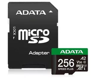 Карта памяти microSD 256Gb ADATA Speed Plus Class 10 V30 A2 UHS-1 U3 + SD адаптер (UD256GUI3V30A2SP-RA1)
