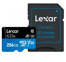 Карта памяти microSD 256Gb Lexar High Performance 633x UHS-I U3 V30 A1 Class 10 + SD адаптер (LSDMI256BB633A)