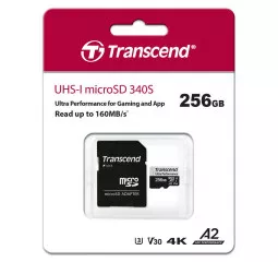 Карта памяти microSD 256Gb Transcend 340S C10 UHS-I U3 V30 A2 340S + SD адаптер (TS256GUSD340S)