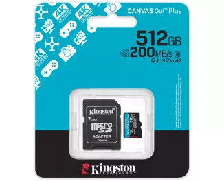 Карта пам'яті microSD 512Gb Kingston Canvas Go! Plus UHS-I U3 V30 A2 Class 10 + SD-адаптер (SDCG4/512GB)