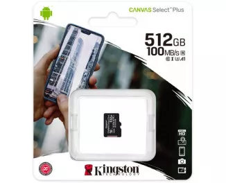 Карта пам'яті microSD 512Gb Kingston Canvas Select Plus class 10 UHS-I U3 V30 A1 (SDCS2/512GBSP)