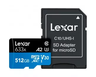 Карта памяти microSD 512Gb Lexar High Performance 633x UHS-I U3 V30 A1 Class 10 + SD адаптер (LSDMI512BB633A)