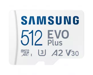 Карта памяти MicroSD 512Gb Samsung EVO Plus Class 10 UHS-I U3 V30 A2 + SD адаптер (MB-MC512KA/EU)