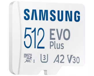 Карта памяти MicroSD 512Gb Samsung EVO Plus Class 10 UHS-I U3 V30 A2 + SD адаптер (MB-MC512KA/EU)