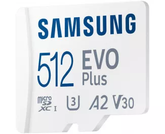 Карта памяти MicroSD 512Gb Samsung EVO Plus Class 10 UHS-I U3 V30 A2 + SD адаптер (MB-MC512KA/EU)