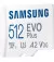 Карта памяти MicroSD 512Gb Samsung EVO Plus Class 10 UHS-I U3 V30 A2 + SD адаптер (MB-MC512KA/EU)