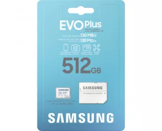 Карта памяти MicroSD 512Gb Samsung EVO Plus Class 10 UHS-I U3 V30 A2 + SD адаптер (MB-MC512KA/EU)