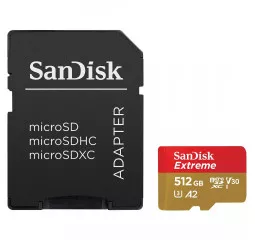Карта памяти microSD 512Gb SanDisk Extreme class 10 V30 U3 A2 + SD адаптер (SDSQXAV-512G-GN6MA)