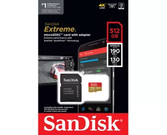 Карта пам'яті microSD 512Gb SanDisk Extreme class 10 V30 U3 A2 + SD адаптер (SDSQXAV-512G-GN6MA)