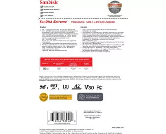 Карта пам'яті microSD 512Gb SanDisk Extreme class 10 V30 U3 A2 + SD адаптер (SDSQXAV-512G-GN6MA)