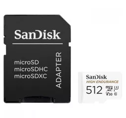 Карта памяти microSD 512Gb SanDisk High Endurance UHS-1 U3 class 10 V30 + SD адаптер (SDSQQNR-512G-GN6IA)
